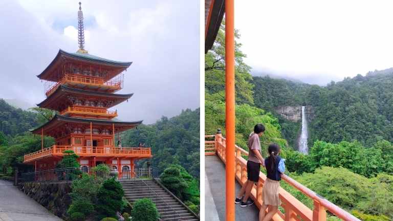 三重塔と三重塔から見える那智の滝