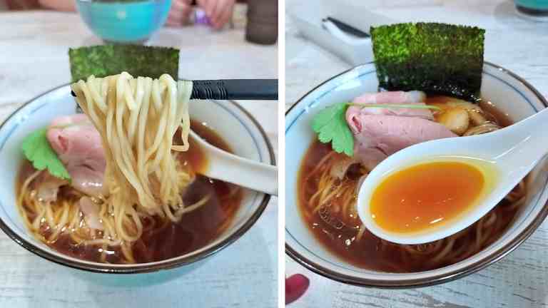 四つ葉そばの麺とスープ